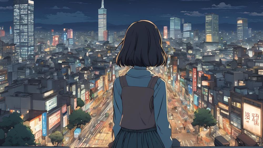 Nighttime Anime Cityscape wallpaper