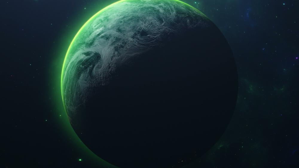 Green Halo Planet in Space 4K wallpaper