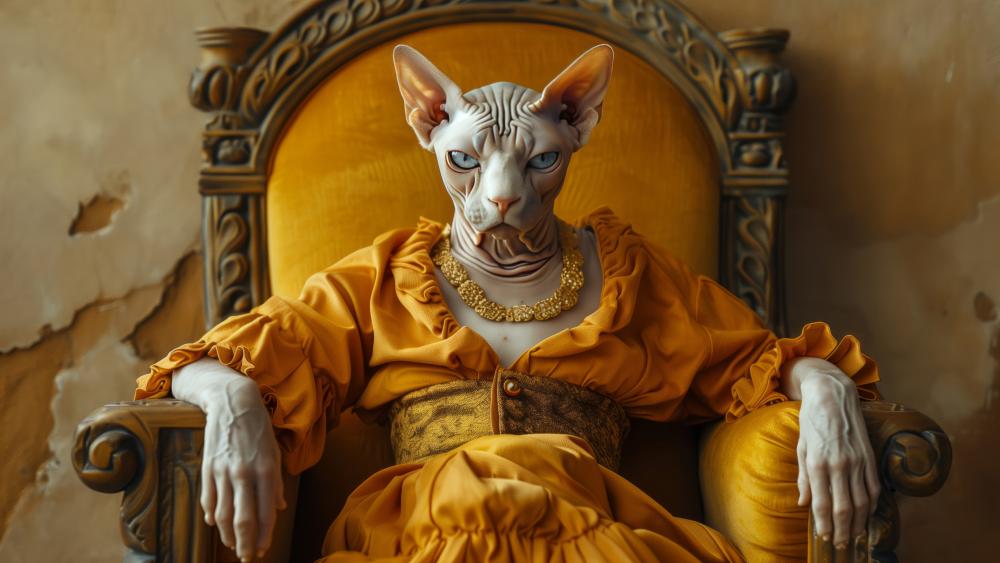 Regal Sphynx Cat on Throne wallpaper