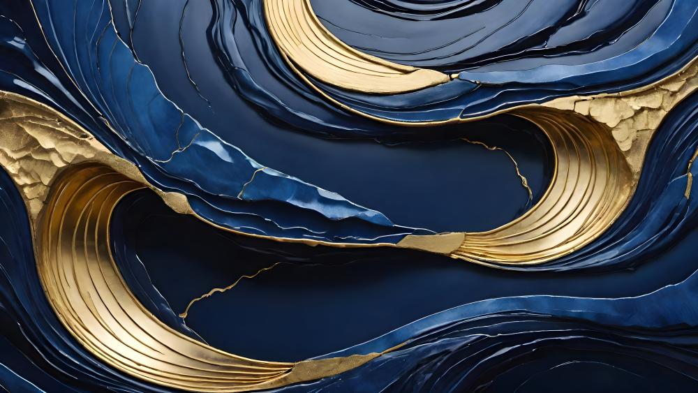 Golden Waves on Midnight Blue wallpaper