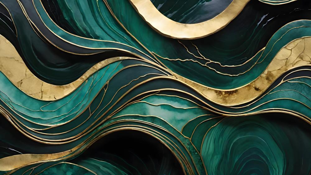 Golden Waves of Abstract Elegance wallpaper