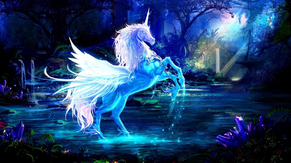 Enchanted Unicorn in Mystical Forest wallpaper