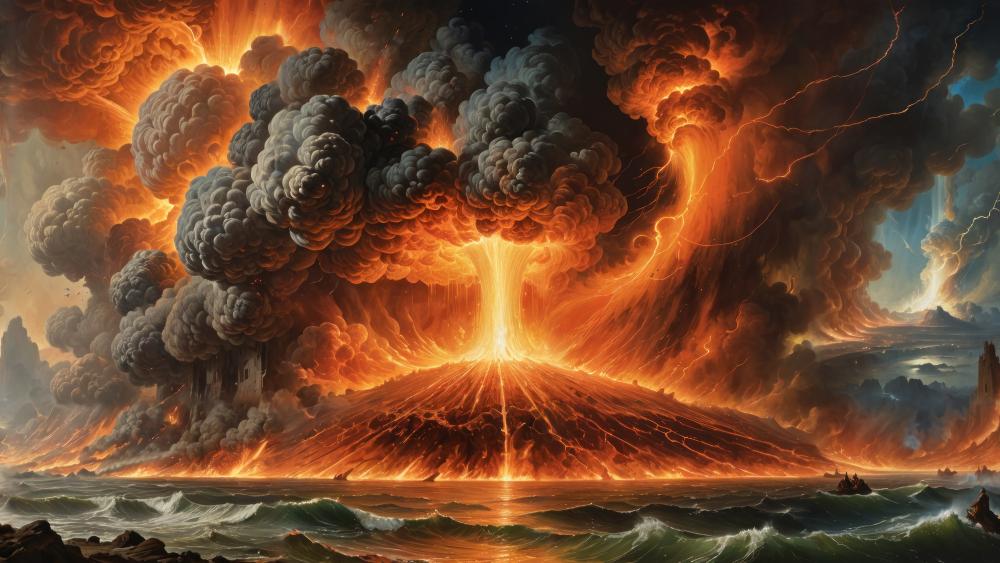 Inferno Eruption Fantasy Wall Art wallpaper