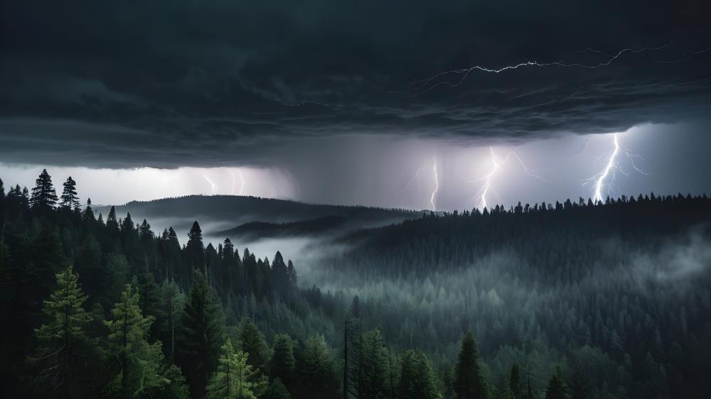 Storm Over Pine Forest wallpaper