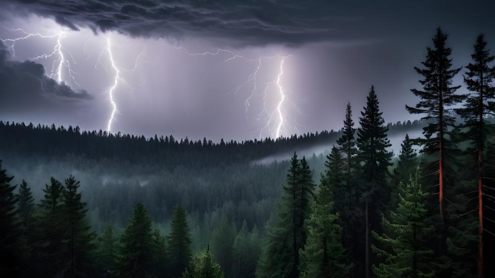 Thunderstorm Over Forested Wilderness wallpaper