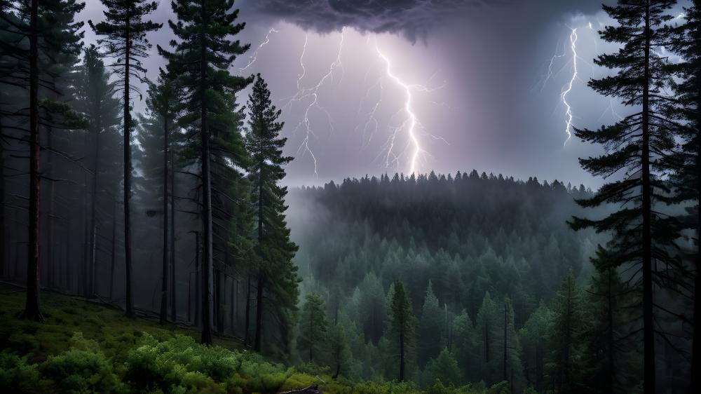 Thunderstorm in a Tranquil Forest wallpaper