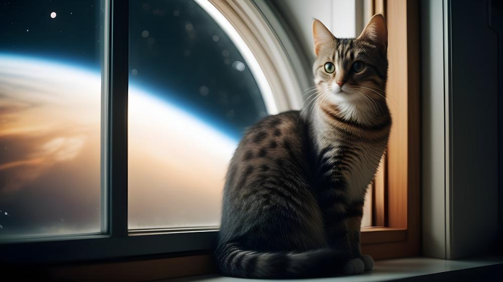 Cat Gazing at the Universe wallpaper