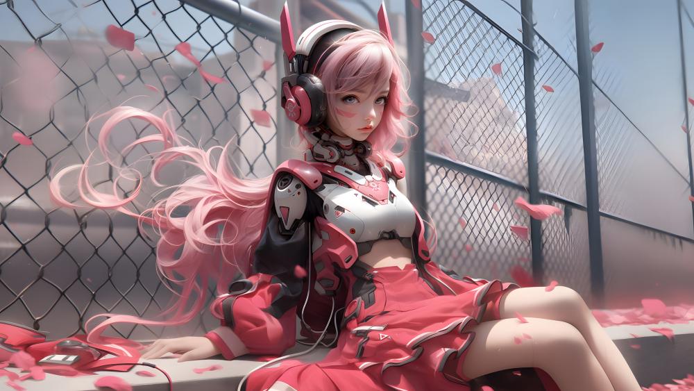 Futuristic Mecha Girl by the Fence wallpaper