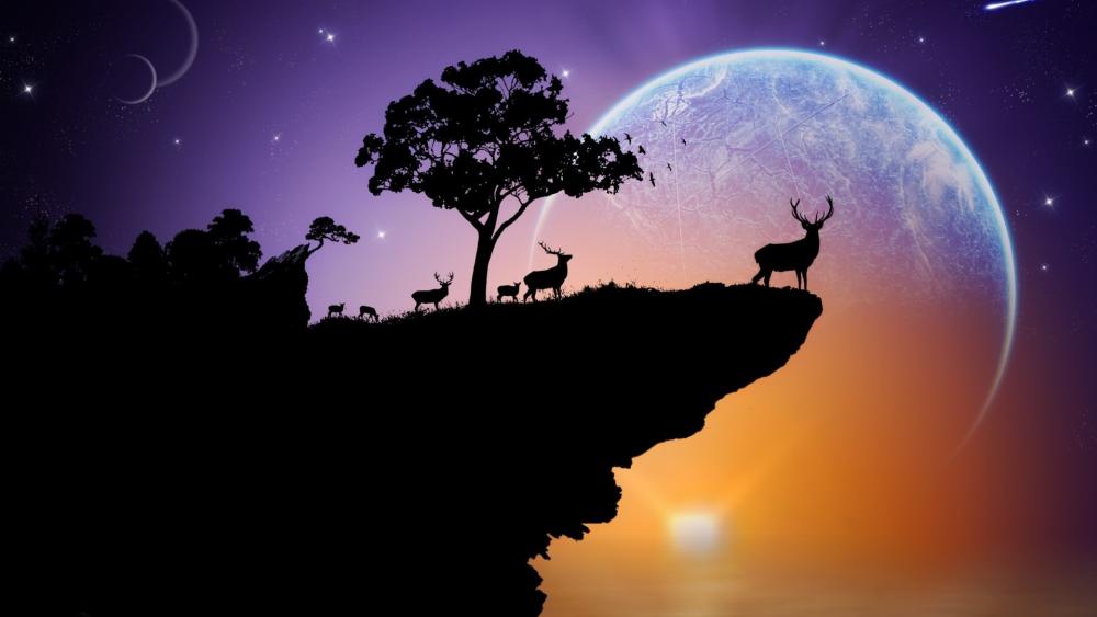 Stargazing Deer on the Edge wallpaper