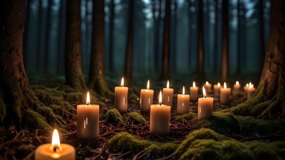 Candles in Enchanted Forest Lit by AI Art wallpaper