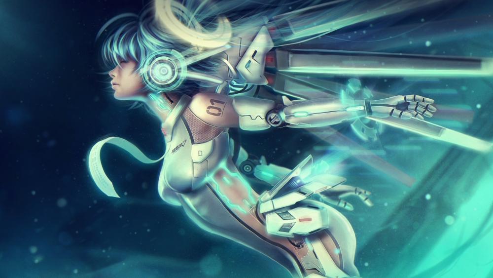 Futuristic Vocaloid Heroine in Sci-Fi Realm wallpaper