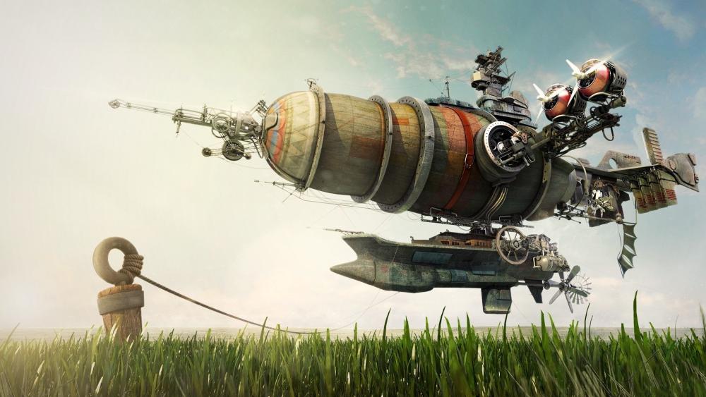 Steampunk Airship Soaring Through Skies wallpaper