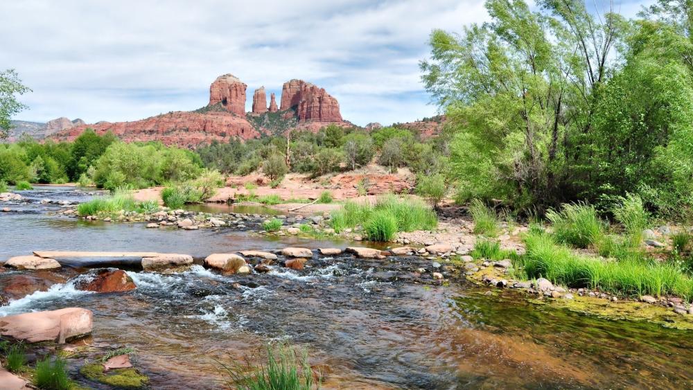 Majestic Cathedral Rock Tranquility wallpaper