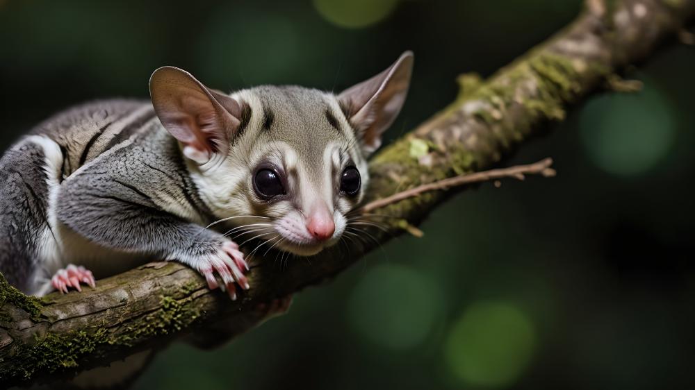 Adorable Sugar Glider Perched on Branch wallpaper