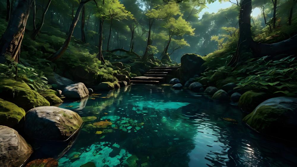 Enchanting Forest Lake Escape wallpaper