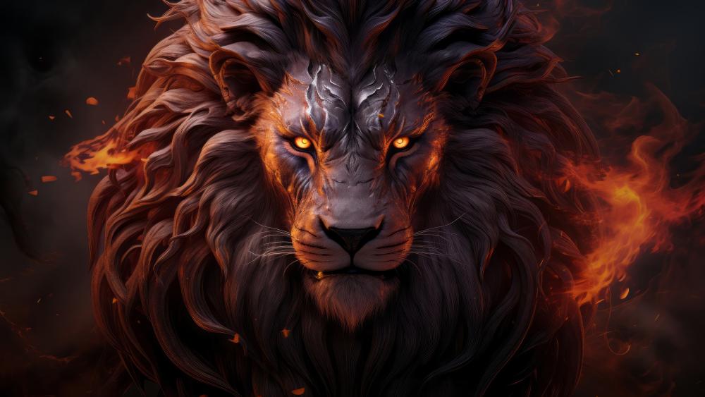 Majestic Inferno Lion wallpaper