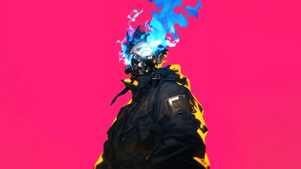 Cyberpunk Warrior in Neon Flames wallpaper