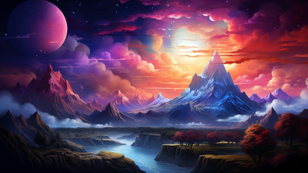 Celestial Mountain Dreamscape wallpaper