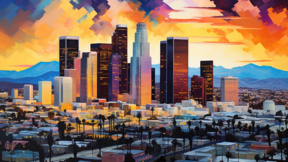 Digital Fantasy LA Sunrise Skyline wallpaper