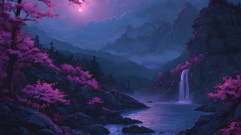 Moonlit Mountain Reverie wallpaper