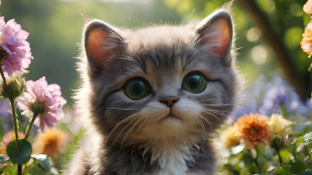 Adorable Kitten in Garden wallpaper