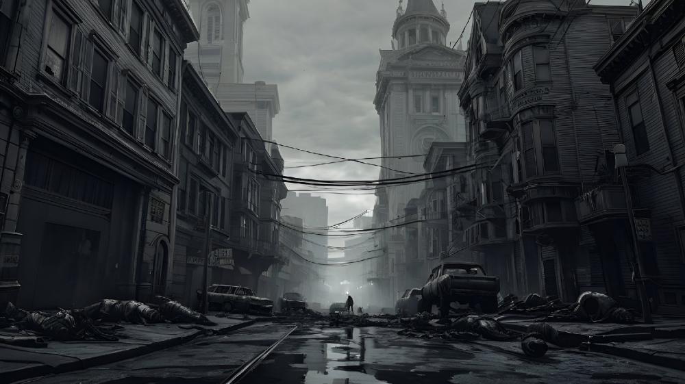 Post-Apocalyptic Cityscape in Monochrome wallpaper