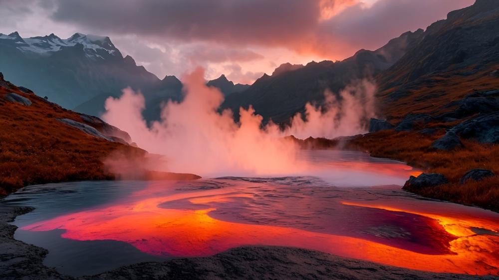 Fiery Sunset Over Lava Valley wallpaper