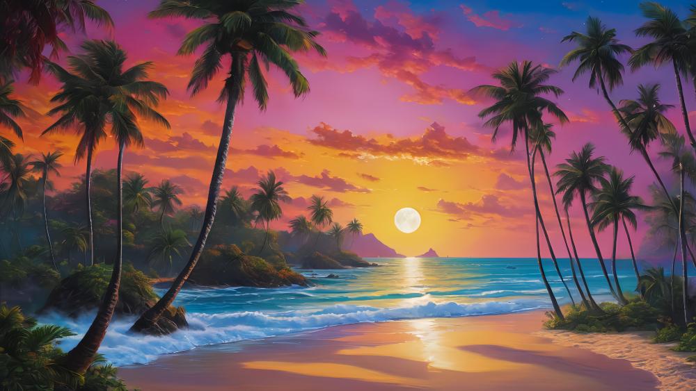 Palm trees under the red sky wallpaper