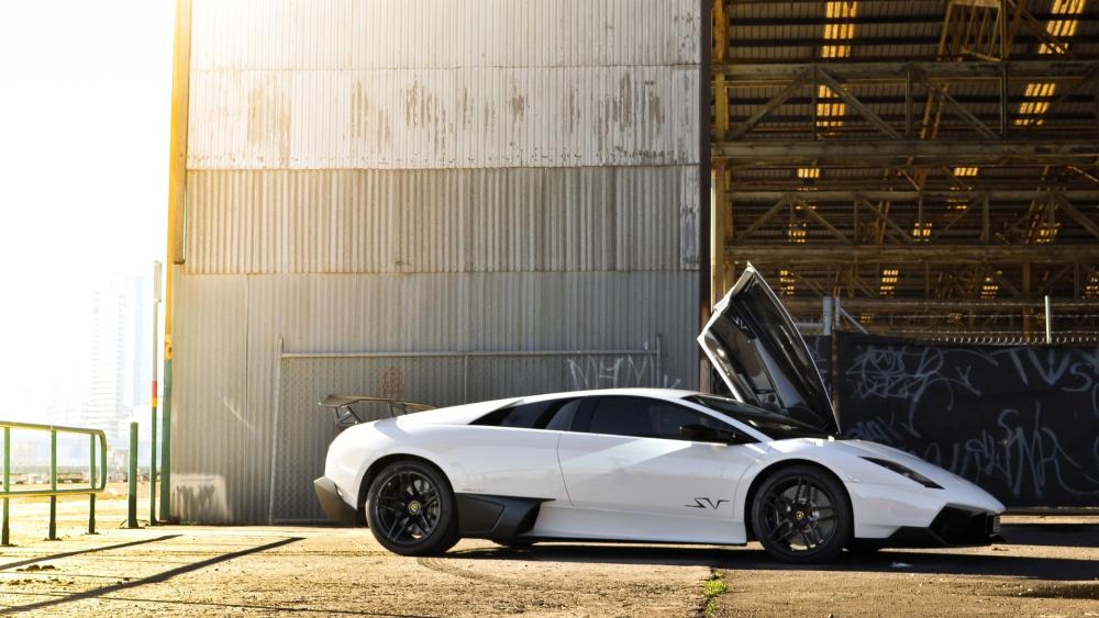 Lamborghini Murcielago Against Industrial Backdrop wallpaper