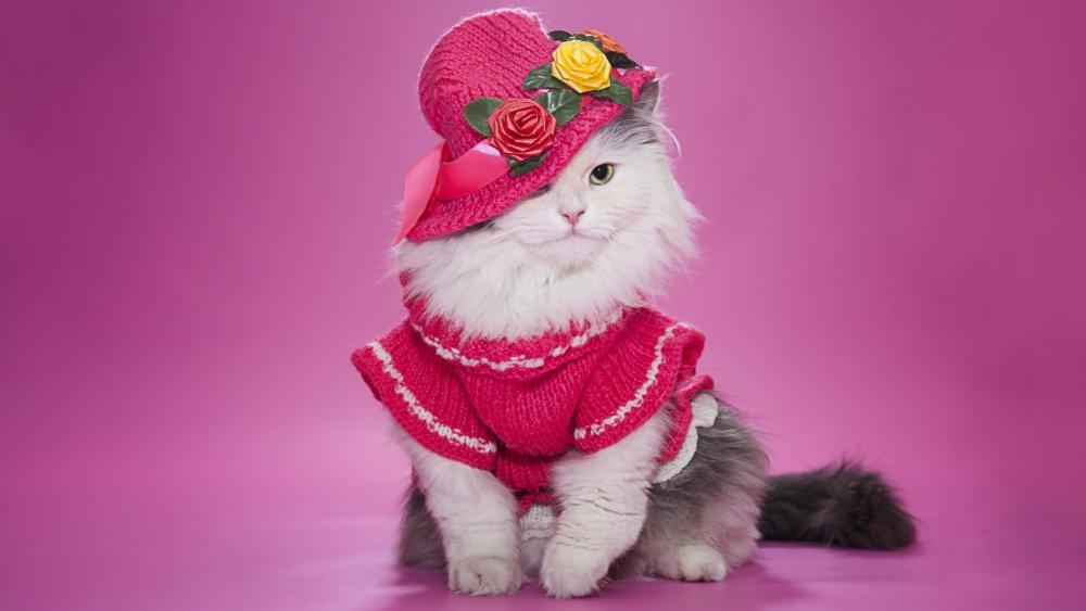 Stylish Cat in Pink Outfit wallpaper