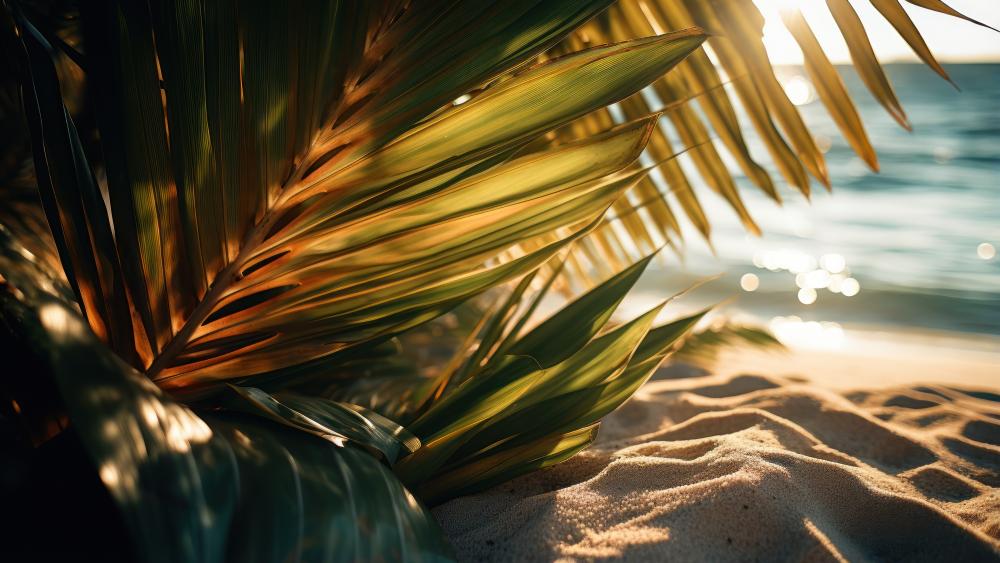 Golden Sunlight on a Sandy Beach wallpaper