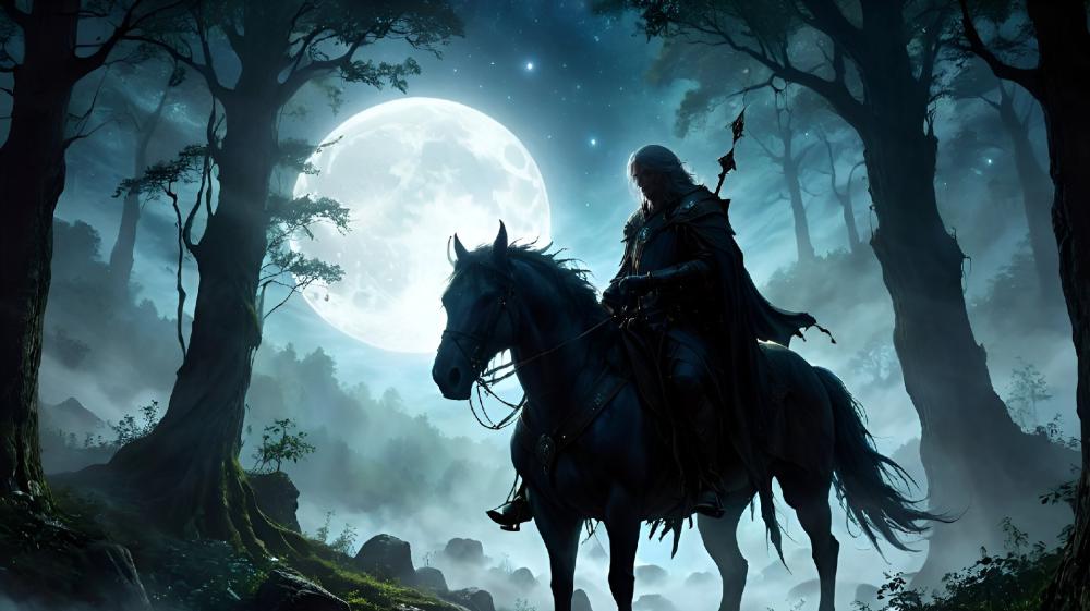 Moonlit Warrior in Enchanted Forest wallpaper