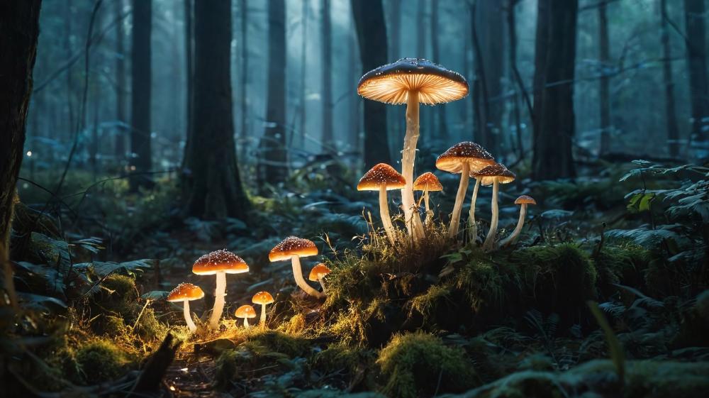 Enchanted Glowing Mushroom Forest wallpaper