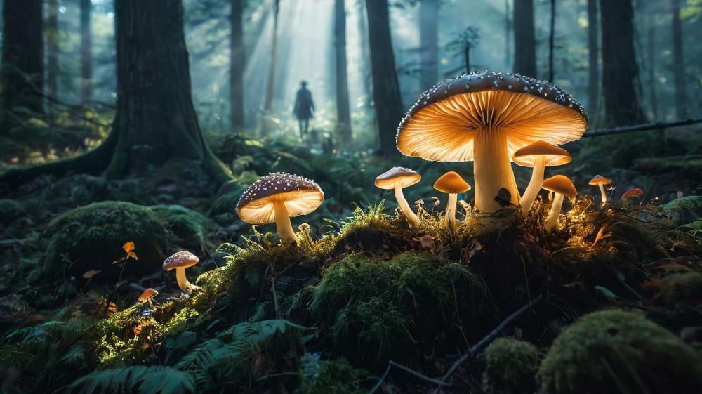 Glowing Mushrooms in an Enchanted Forest wallpaper