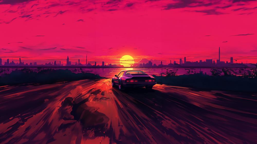 Synthwave Sunset Drive wallpaper