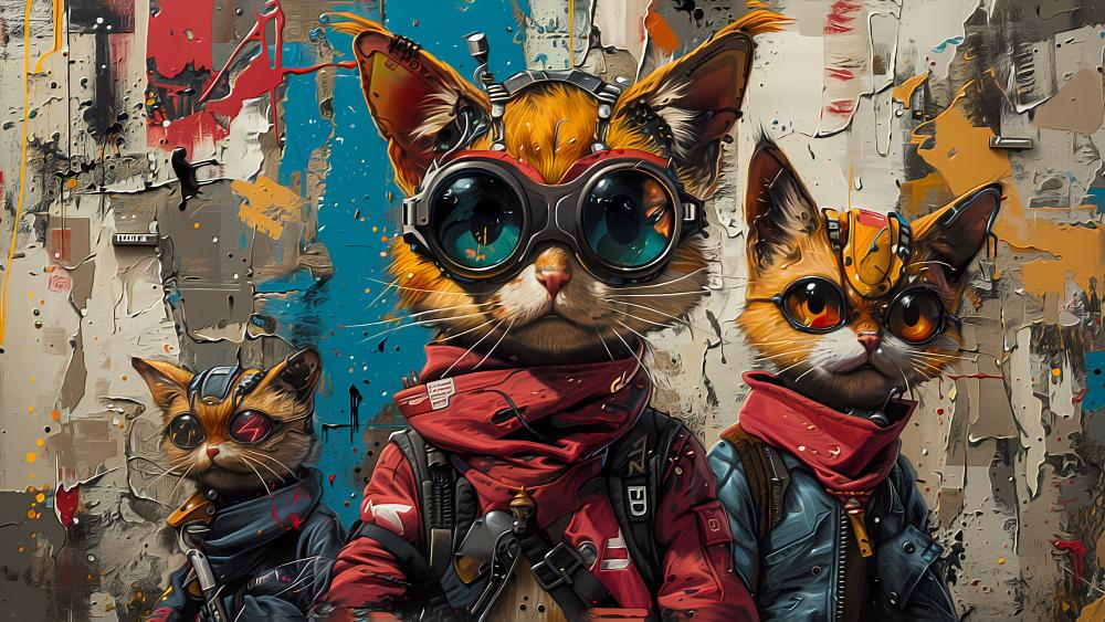 Cyberpunk Cats in Action wallpaper