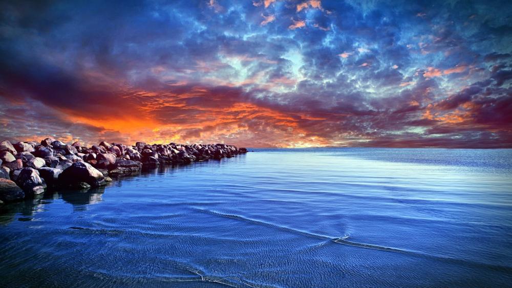 Breakwater Sunset over Baltic Sea Horizon wallpaper