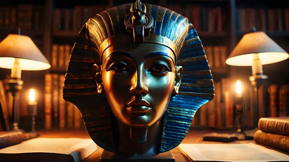 Golden Pharaoh in Ancient Library wallpaper