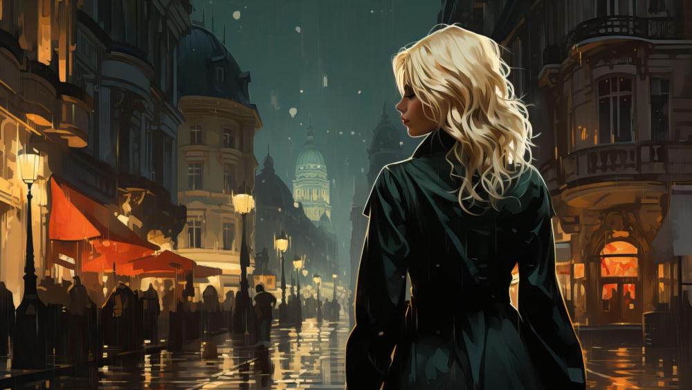 Mystical Evening Stroll in the City wallpaper