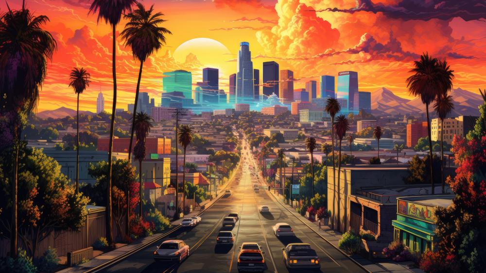 Magical Sunset Over LA Skyline wallpaper