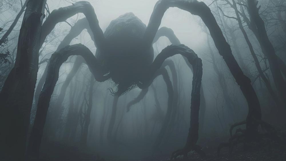 Enigmatic Arachnid in Eerie Forest wallpaper