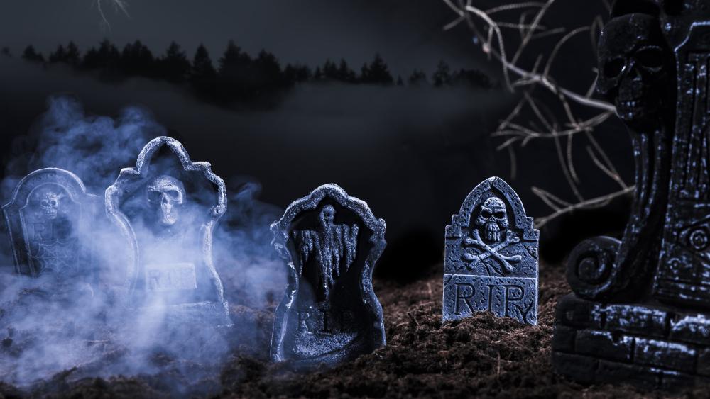 Eerie Graveyard at Night wallpaper