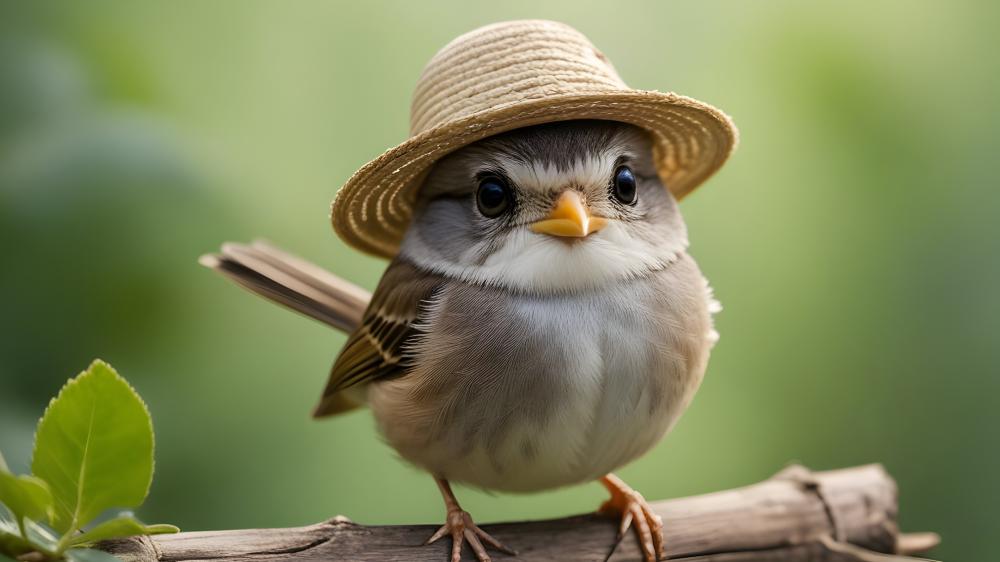 Charming Sparrow in a Sun Hat wallpaper