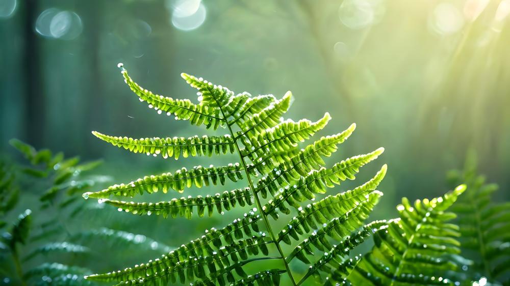 Radiant Morning Fern in 4K wallpaper