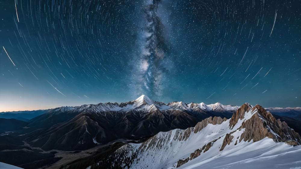 Celestial Symphony Over Snowy Peaks wallpaper