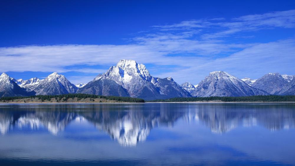 Grand Teton Mountain Reflection in Blue wallpaper