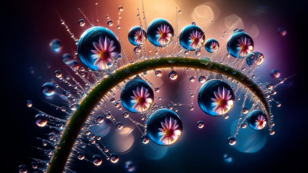 Water Droplets Reflecting Flower wallpaper