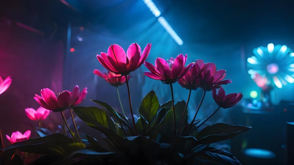 Ethereal Blossoms in Neon Light wallpaper