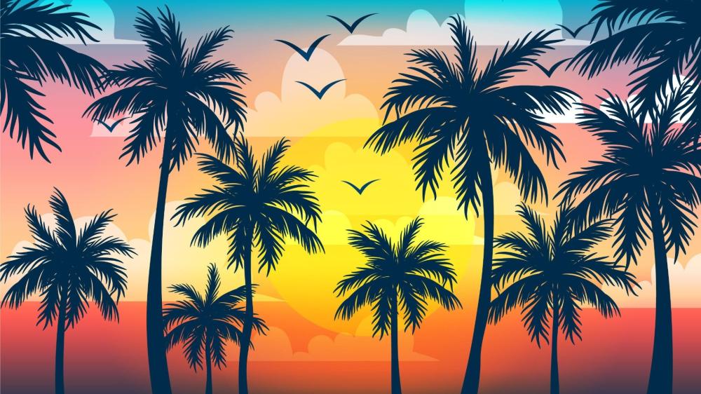 Retro Hawaiian Sunset Scene wallpaper