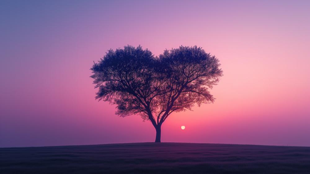 Heart-Shaped Tree at Dusk wallpaper